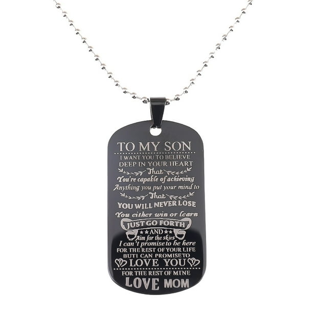 Stainless Steel To My Son Daughter Bead Chain Letters Necklace Dog Tag Flowery